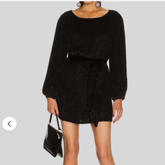 Retrofete Dresses & Skirts - Retrofête Women's Black Silk Velvet Sequin Self-Tie Grace Mini Dress